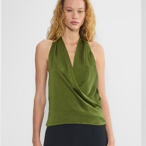 NWT Aritzia Martini Satin Blouse in Grotto Green